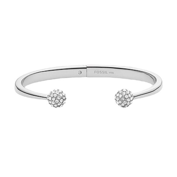 Fossil Stainless Steel Glitzy Ball Rhinestone Cuff Bracelet Silver Tone - Picture 3 of 7